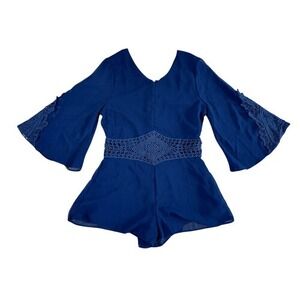 Ella Moss Blue Chiffon Embellished Lace Romper 14 Lacy‎ Sexy Vacation